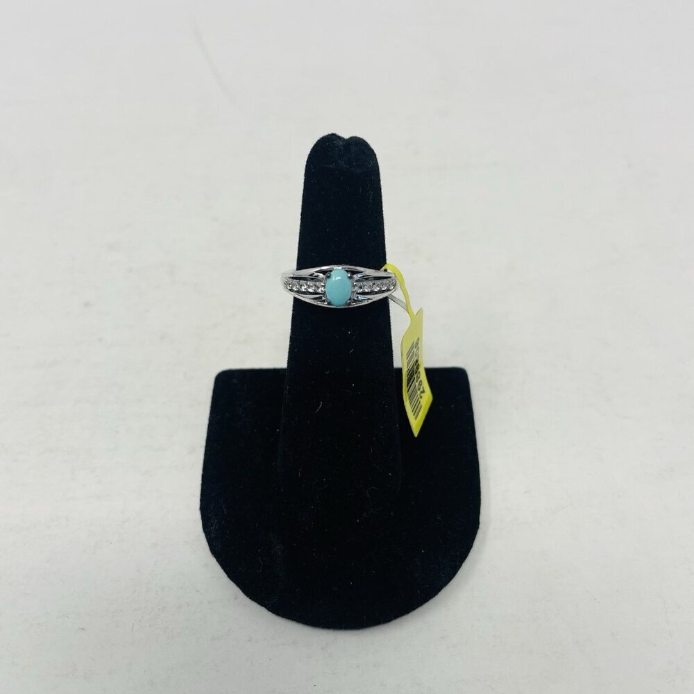 Arizona Sleeping Beauty Turquoise Cambodian Zircon 925 Sterling Silver Ring 5052